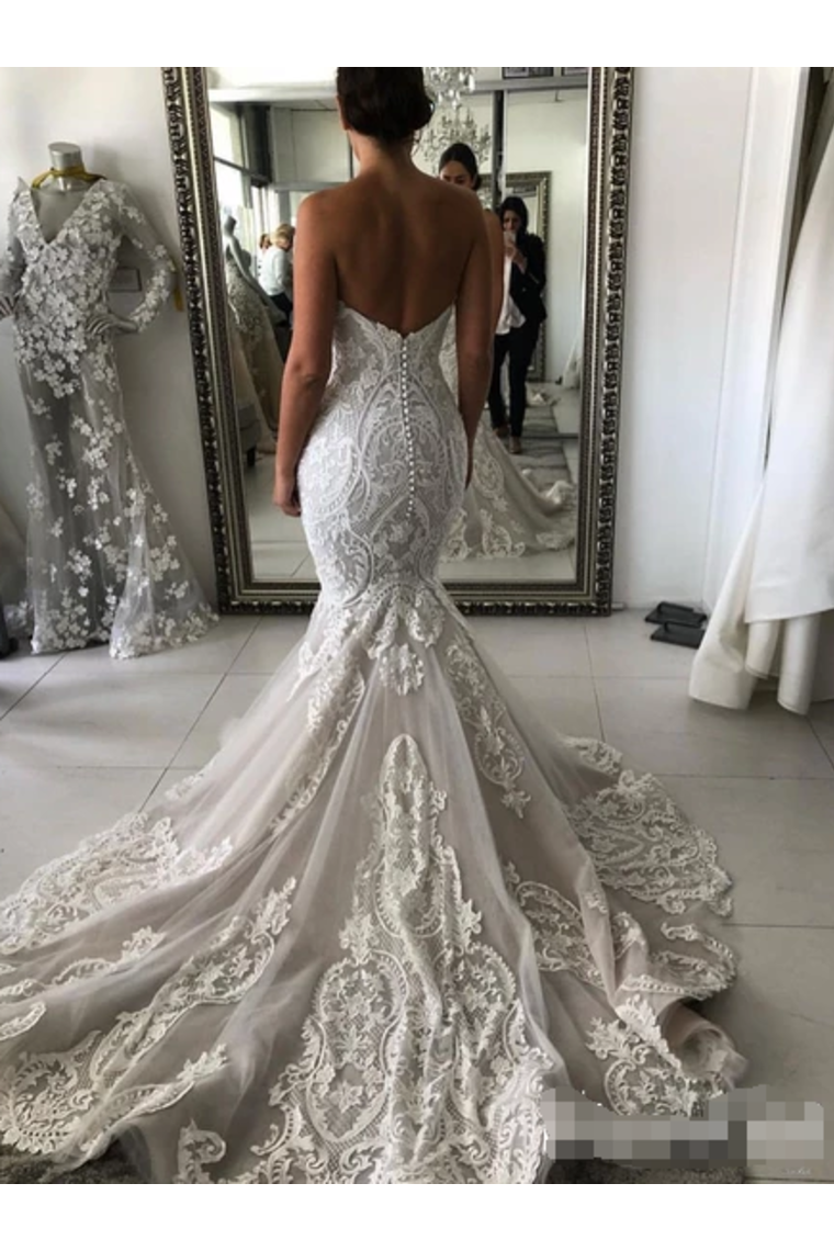 Wedding Dress With Drop Waist And Gorgeous Appliques Mermaid With Court Train Bridal Dress