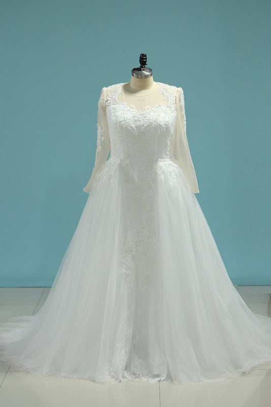 2024 Scoop Wedding Dresses Mermaid Long Sleeves Tulle With Beading