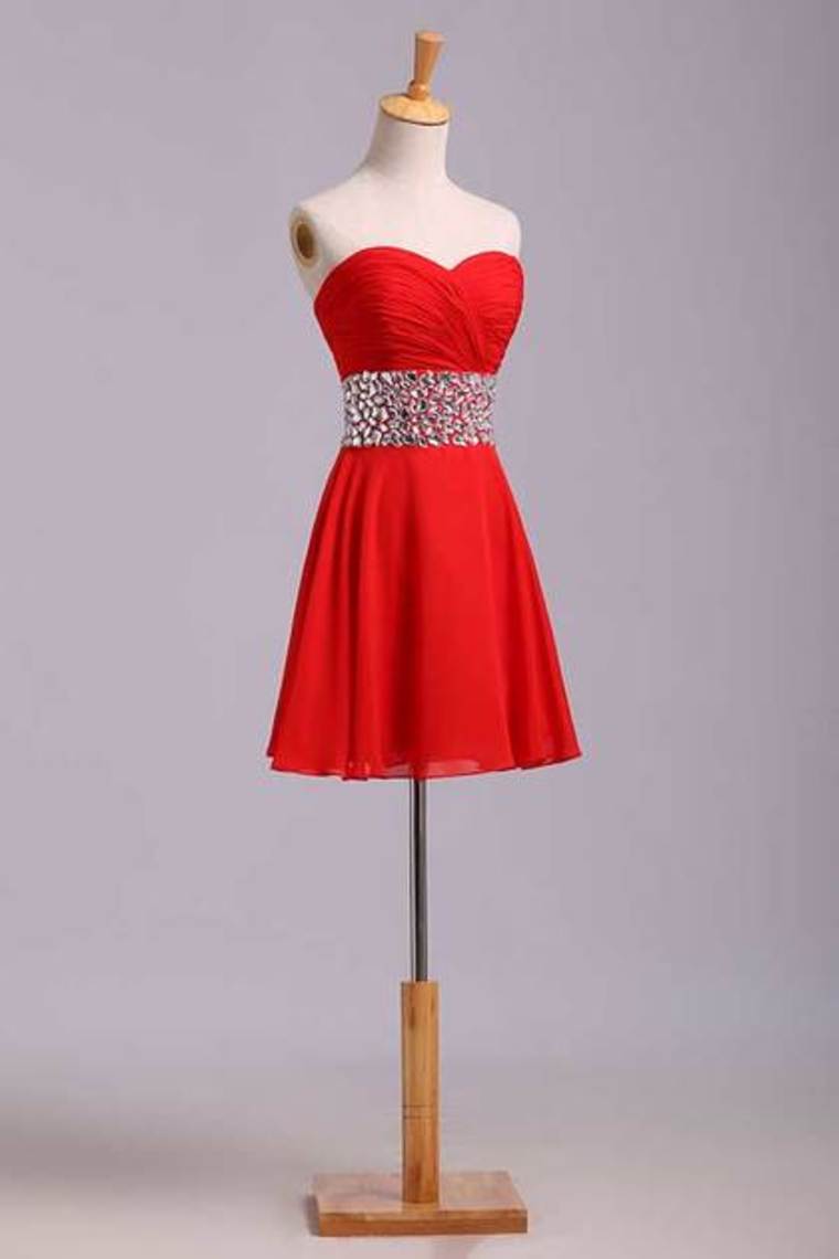 Homecoming Dresses A Line Sweetheart Short/Mini With Rhinestone Chiffon