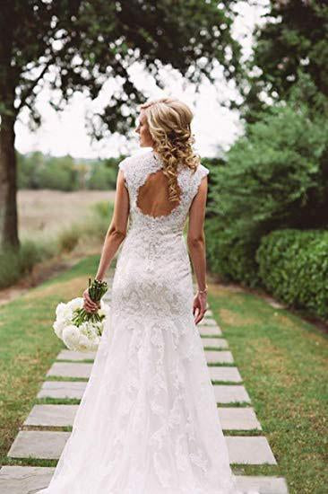 Sexy V Neck Back Hole Full Lace Mermaid Ivory Wedding Dresses Bridal Dresses