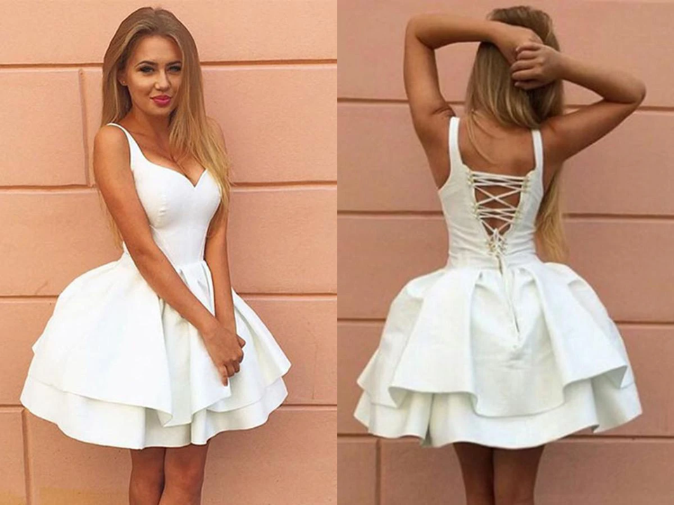 Simple Ball Gown Short Ivory Lace Up Formal Homecoming Dresses,Cocktail Dress