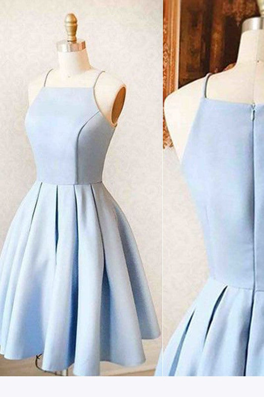 Satin Light blue Simple Short Prom Dress,Mini Homecoming dress for teens,Cocktail Dresses