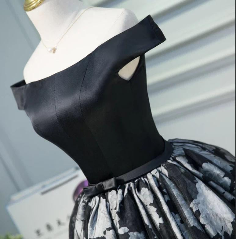 Black Satin Off the Shoulder Cute Homecoming Dresses Short Prom Dress Hoco Gowns SJS14967