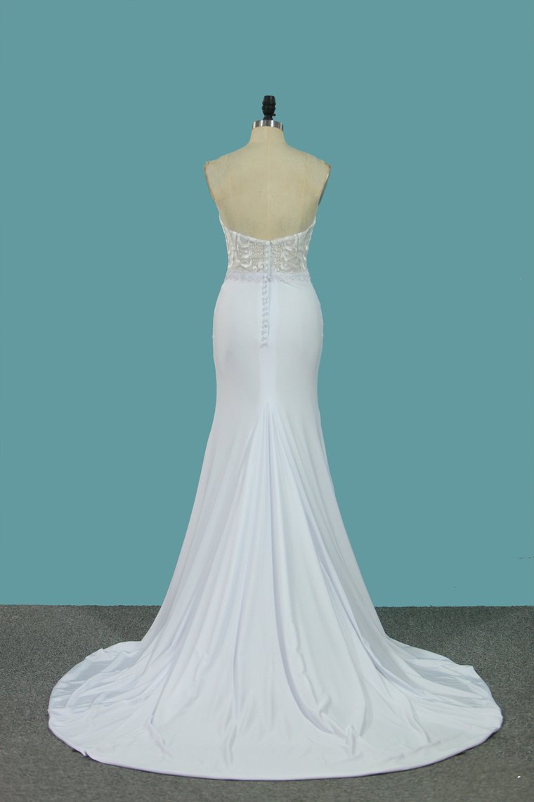 Mermaid Sweetheart Wedding Dresses Spandex & Lace Sweep Train