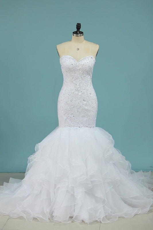 Mermaid Wedding Dresses Sweetheart Organza With Applique Court Train