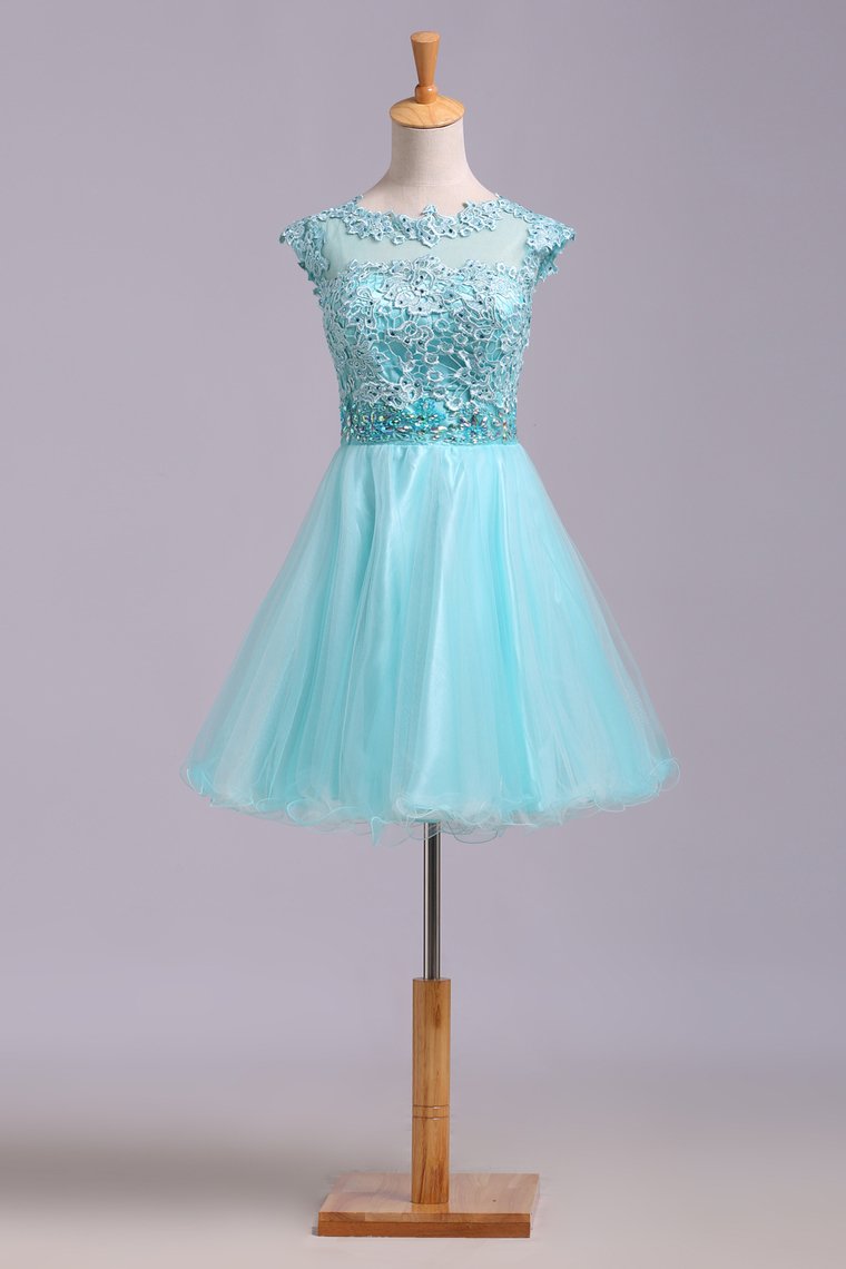 Homecoming Dresses A Line Scoop Short/Mini Tulle&Lace