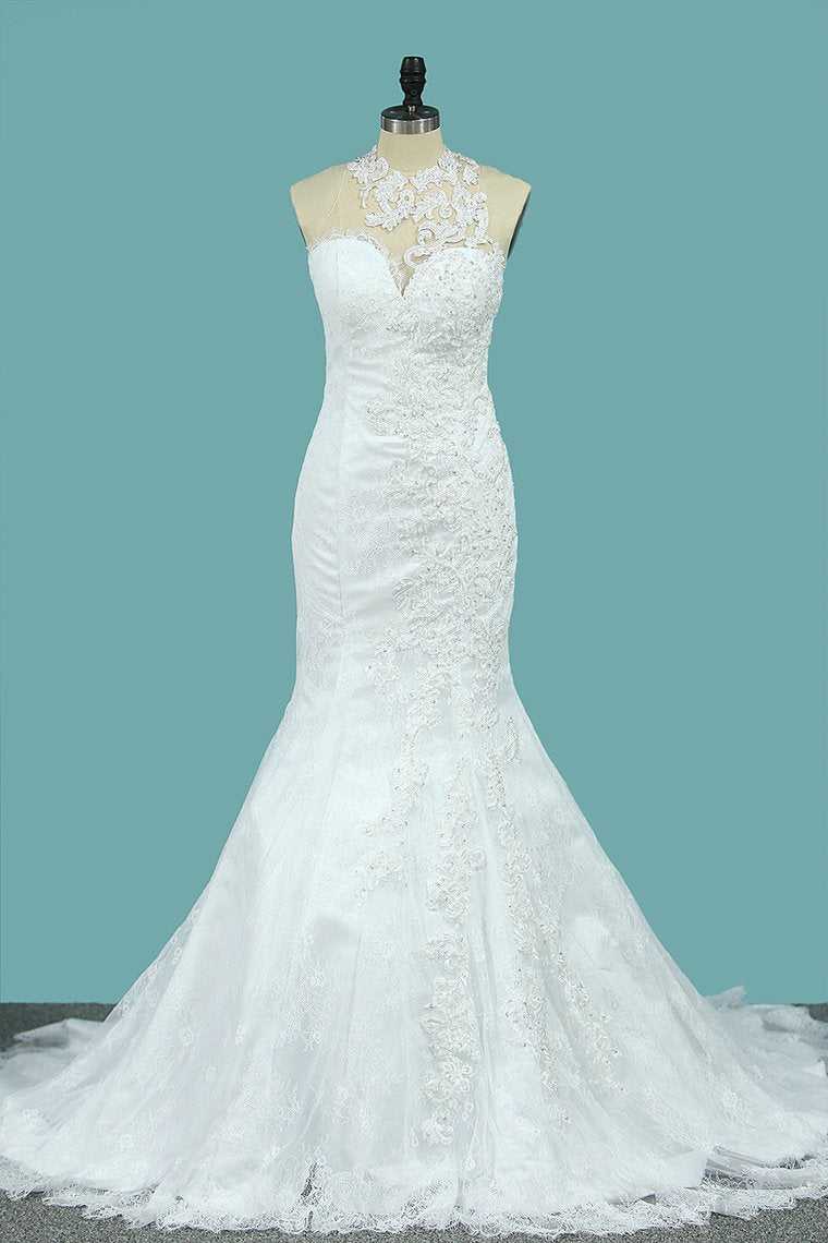 Mermaid Wedding Dresses Scoop Lace With Applique New Arrival