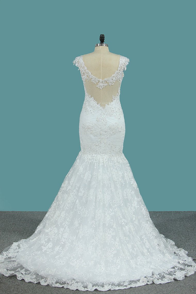 Wedding Dresses Straps Mermaid Tulle With Applique Sweep Train