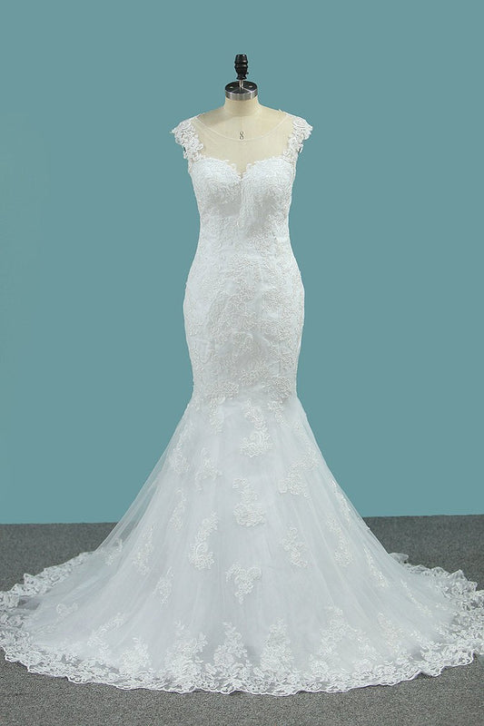 Mermaid Wedding Dresses Scoop Tulle With Applique Court Train