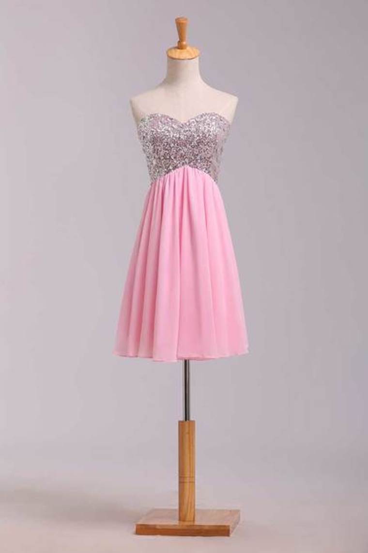 Homecoming Dresses Empire Waist Sweetheart Short/Mini Chiffon With Sequins