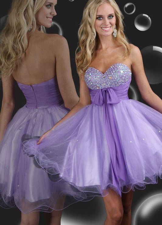 Formal Short Dress, Adelaide Homecoming Dresses Cocktail Sweetheart Lavender Tulle With Beading CD10122