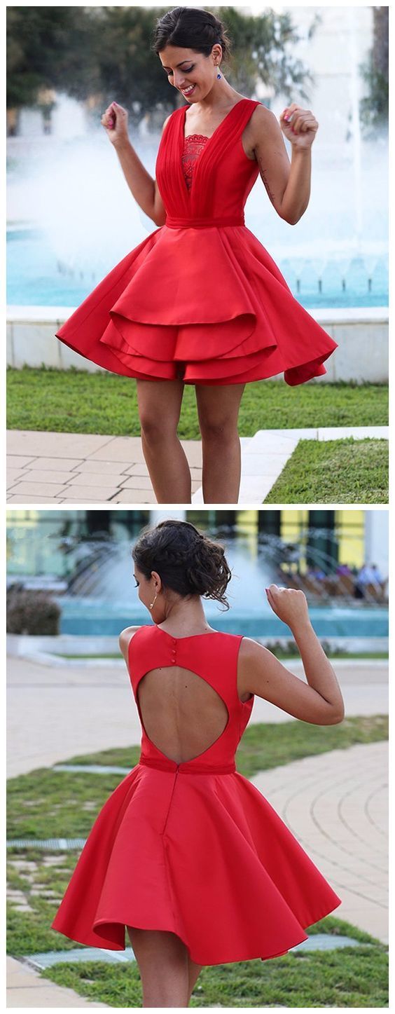 Red Short Dress With Open Back, Madalynn Homecoming Dresses Cocktail Simple CD1113