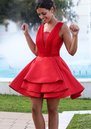 Red Short Dress With Open Back, Madalynn Homecoming Dresses Cocktail Simple CD1113