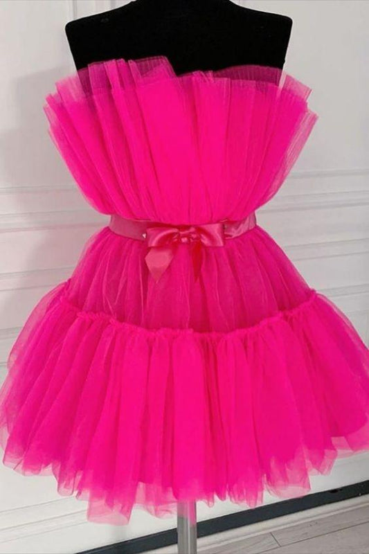 Strapless Fuchsia Short Homecoming Dresses Hana Cocktail Dress Birthday Dress CD11370