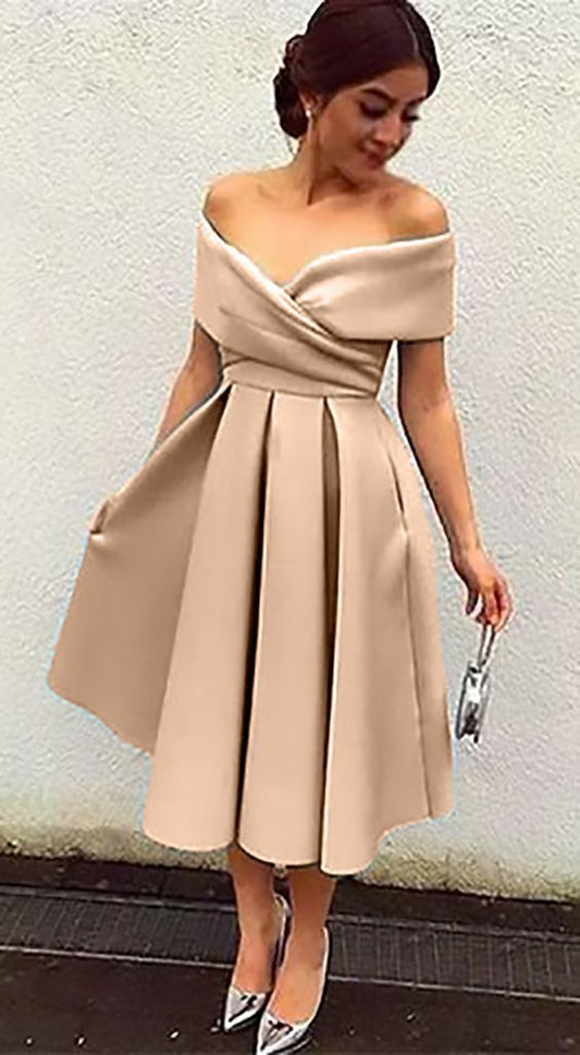 Off The Shoulder Midi Dress Marisol Cocktail Satin Homecoming Dresses CD11692