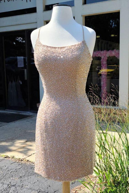 Sparkle Tight Peach Dress Cocktail Azaria Lace Homecoming Dresses With Up Back CD12340