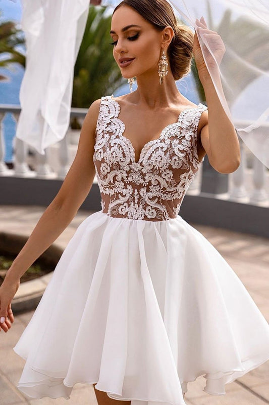 White V Neck Tulle Cocktail Sarah Lace Homecoming Dresses Short Dress White Dress CD12808