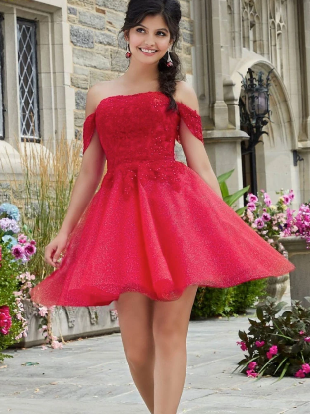 Red Tulle Short Red Tulle Dress Lace Julie Cocktail Homecoming Dresses CD13703