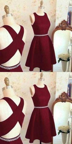 Short , Burgundy , Cross Back Short Cocktail A Line Audrey Homecoming Dresses Party Dress, Dresses CD148