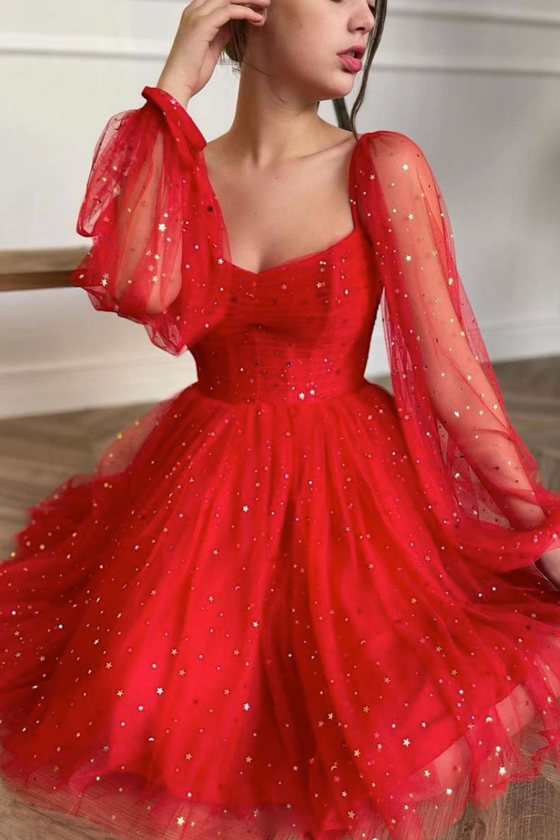 Red Isabella Cocktail Homecoming Dresses Tulle Short Dress Red Tulle Dress CD15452