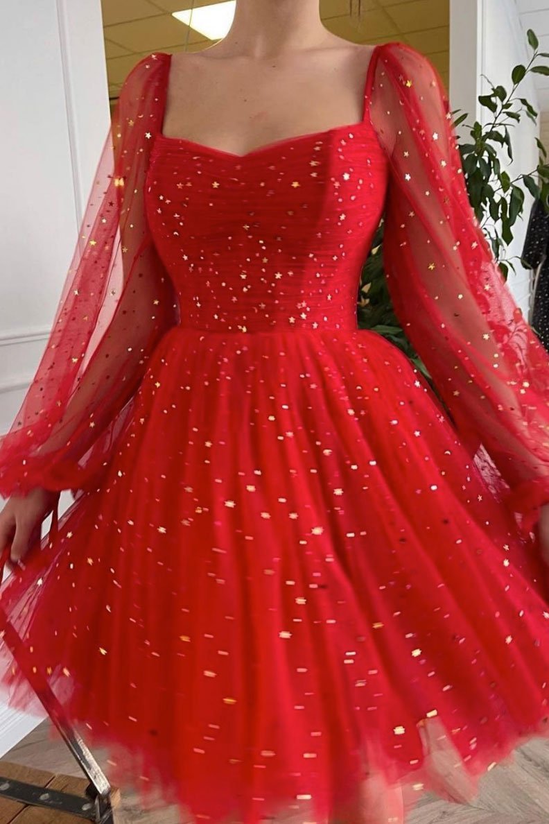 Red Isabella Cocktail Homecoming Dresses Tulle Short Dress Red Tulle Dress CD15452