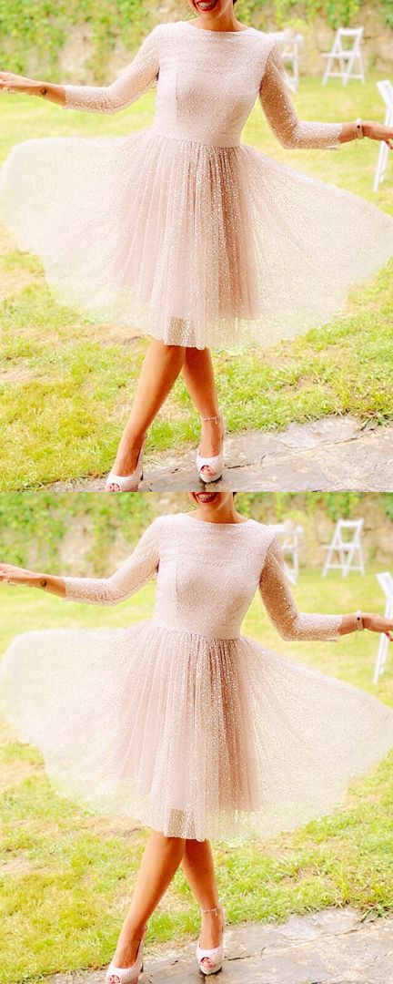 Homecoming Dresses Ivory Morgan Cocktail Glitter Tulle Party Dress With Sleeves CD18108