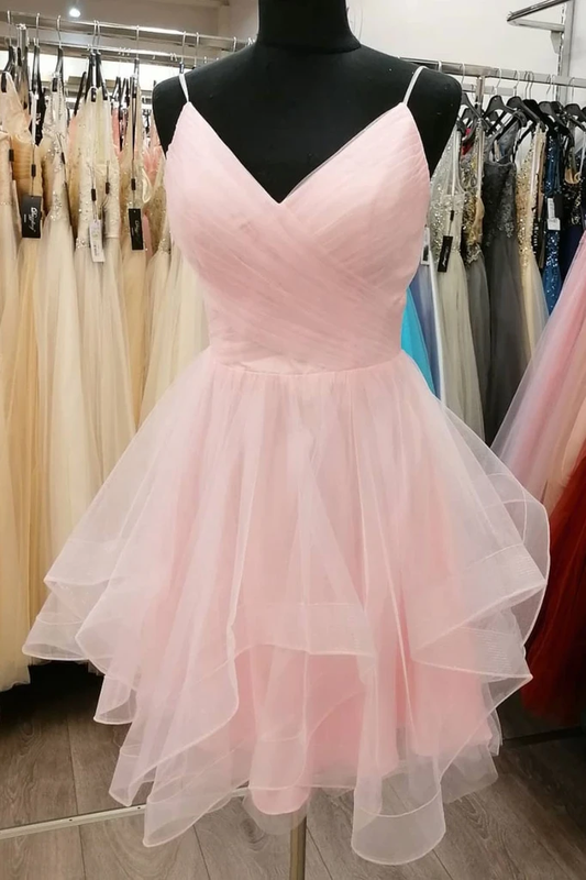 SIMPLE PINK TULLE SHORT Ayanna Homecoming Dresses PINK COCKTAIL DRESS CD19621