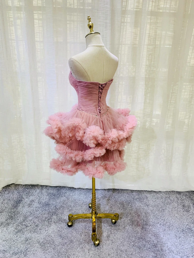 Lovely Sweetheart Beaded Short Dress, Homecoming Dresses Pink Melinda Cocktail Party Dress CD21263