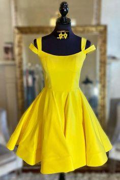 Simple Yellow Short Yellow Kaiya Homecoming Dresses Cocktail Satin Dress CD22347