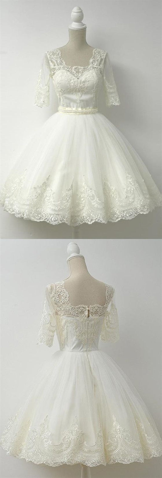 White Half Sleeves Short , Lace Cocktail Homecoming Dresses A Line Katie Dress CD22748