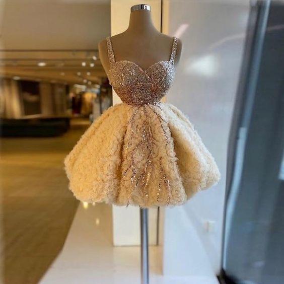 Champagne Ruffles Tulle Vintage Dress Short Cocktail Homecoming Dresses Abbigail CD23920