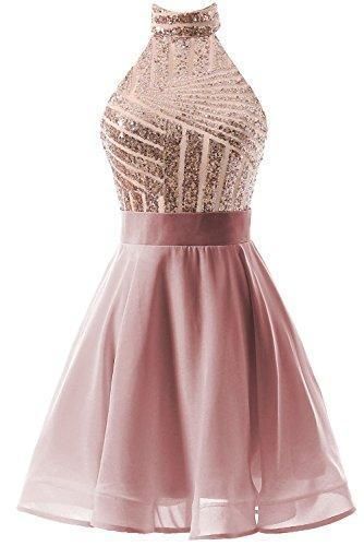 A-Line Halter Short Dress Homecoming Dresses Chiffon Cocktail Pink Patience With Sequins CD2479