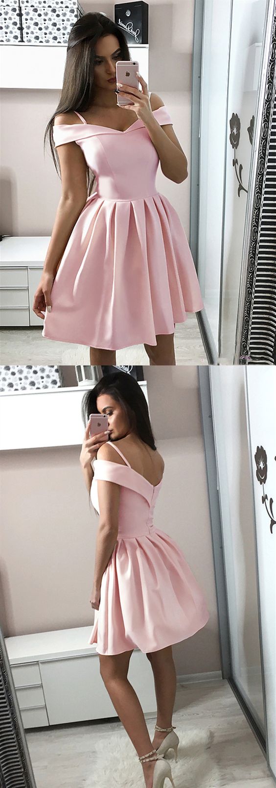 Short Off Shoulder Graduation Dresses, Homecoming Dresses Pink Erica Cocktail CD269