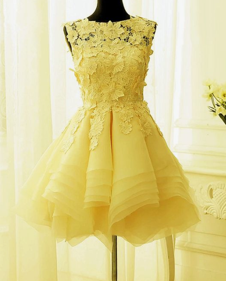 Yellow , Short Dresses, Kinley Cocktail Homecoming Dresses Semi Formal Dresses, Short Dress CD2732