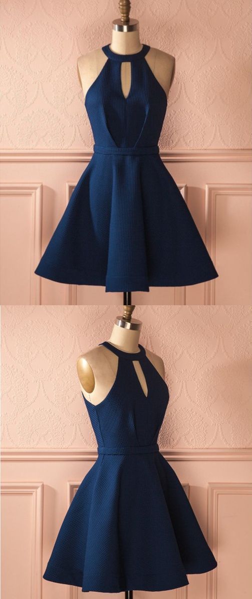 Keyhole Perla Homecoming Dresses Cocktail Dark Blue Dresses, Short , Dresses CD331