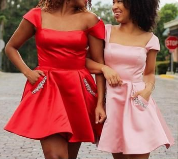 Cap Sleeves Mini Red/ Party Dress Pink Hilda Homecoming Dresses Satin Cocktail CD3546