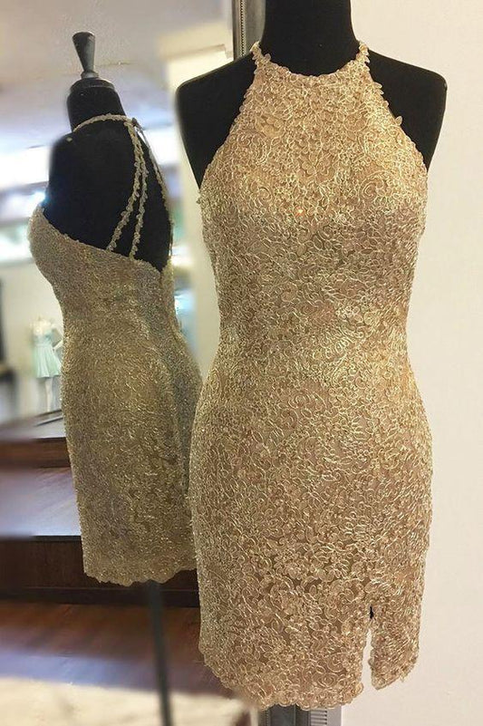 Gold Homecoming Dresses Elva Cocktail Lace Dresses, 2024 CD3790