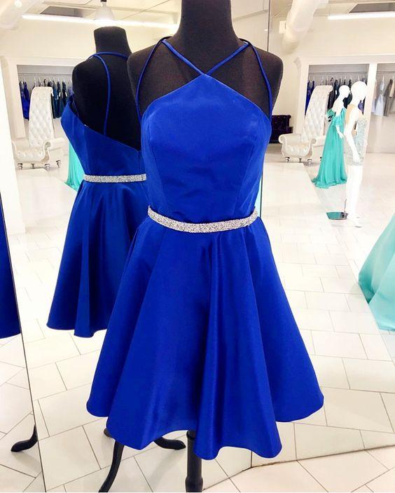 Roselyn Homecoming Dresses Royal Blue Cocktail , Halter Dress CD4195