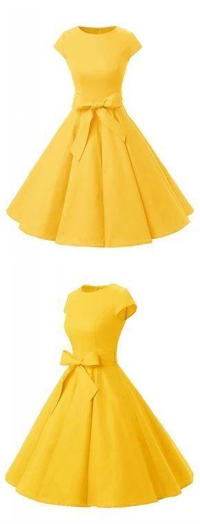 Homecoming Dresses Cocktail Mareli Yellow Vintage Cap Sleeves Party Dress, Short CD4199