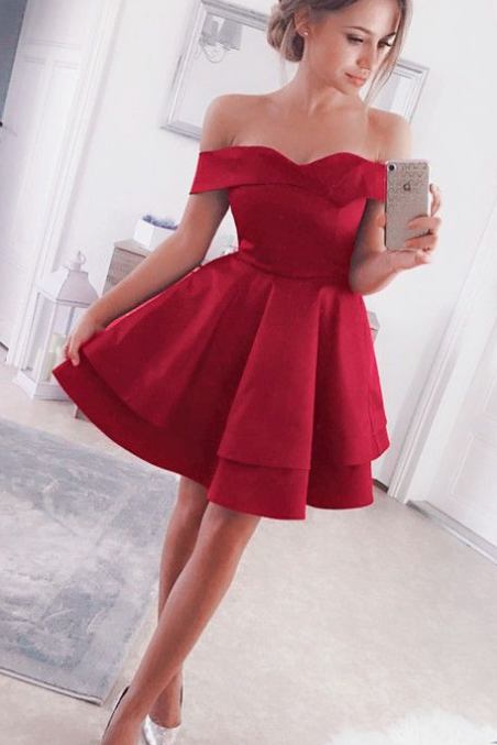 Short Dress Izabella Homecoming Dresses Cocktail Satin Ofd Shoulder Party Gown CD5106