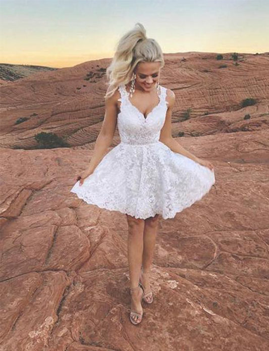 White Short V Neck Appliques Dresses Cocktail Homecoming Dresses Delilah CD517