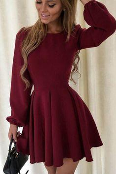 Claret Long Sleeves Cocktail Lyric Homecoming Dresses Dress CD7759