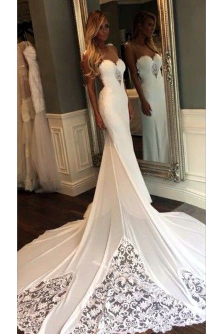 New Arrival Scoop Chiffon Wedding Dresses With Applique Mermaid