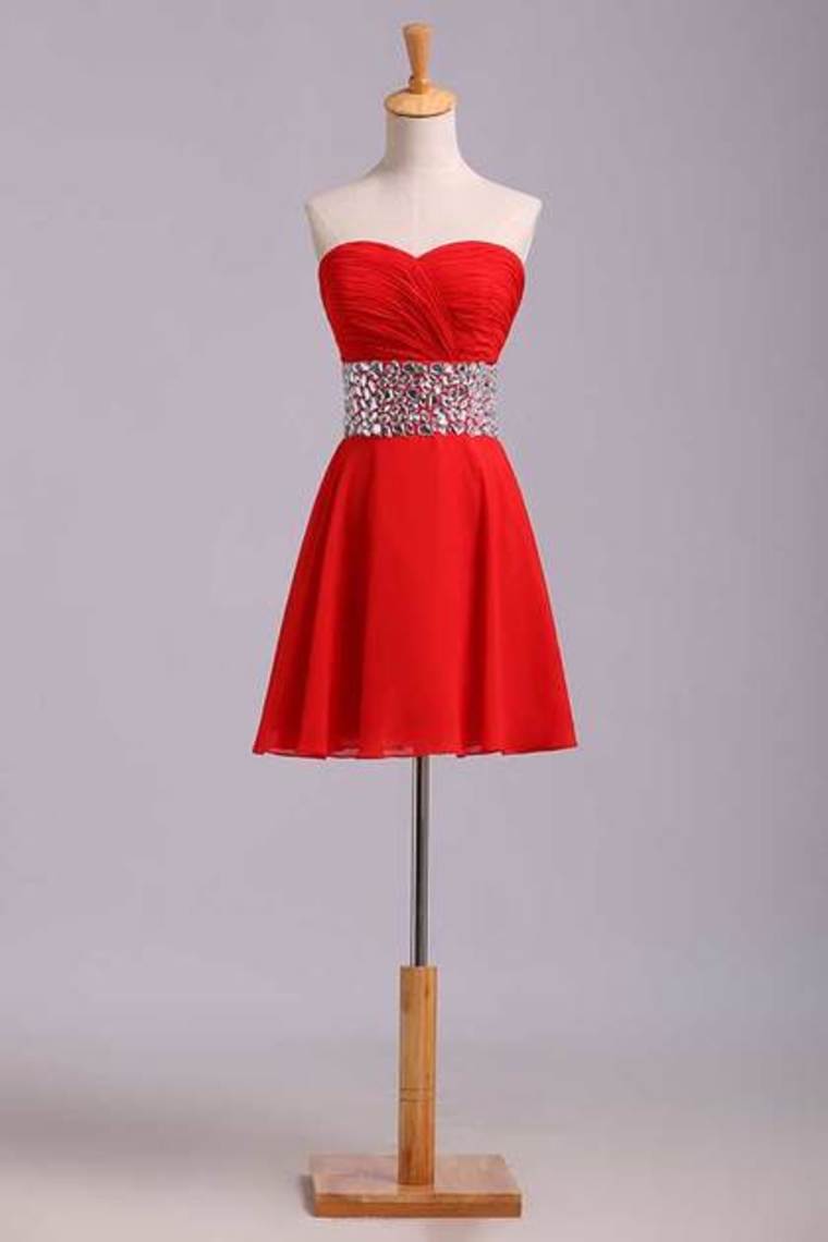 Homecoming Dresses A Line Sweetheart Short/Mini With Rhinestone Chiffon