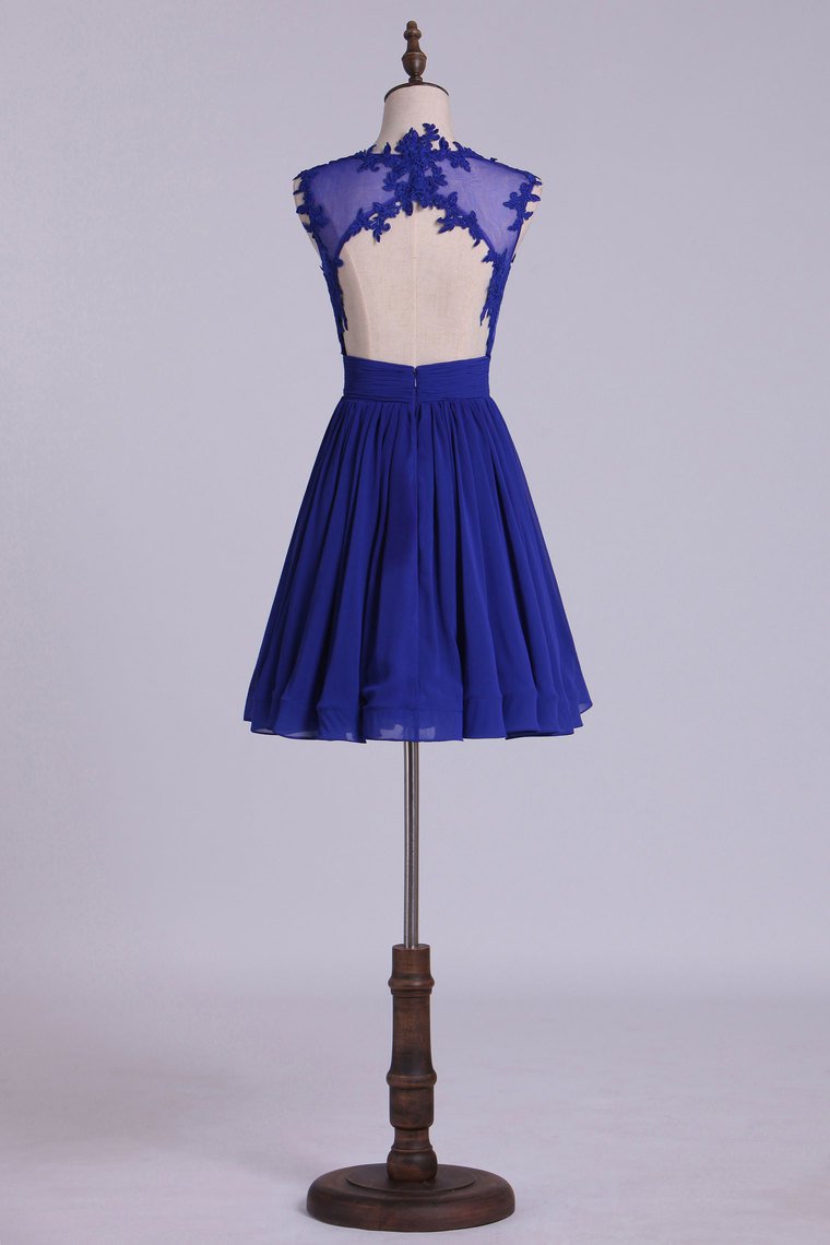 Hot Selling Homecoming Dresses Scoop A-Line Short/Mini Chiffon Dark Royal Blue