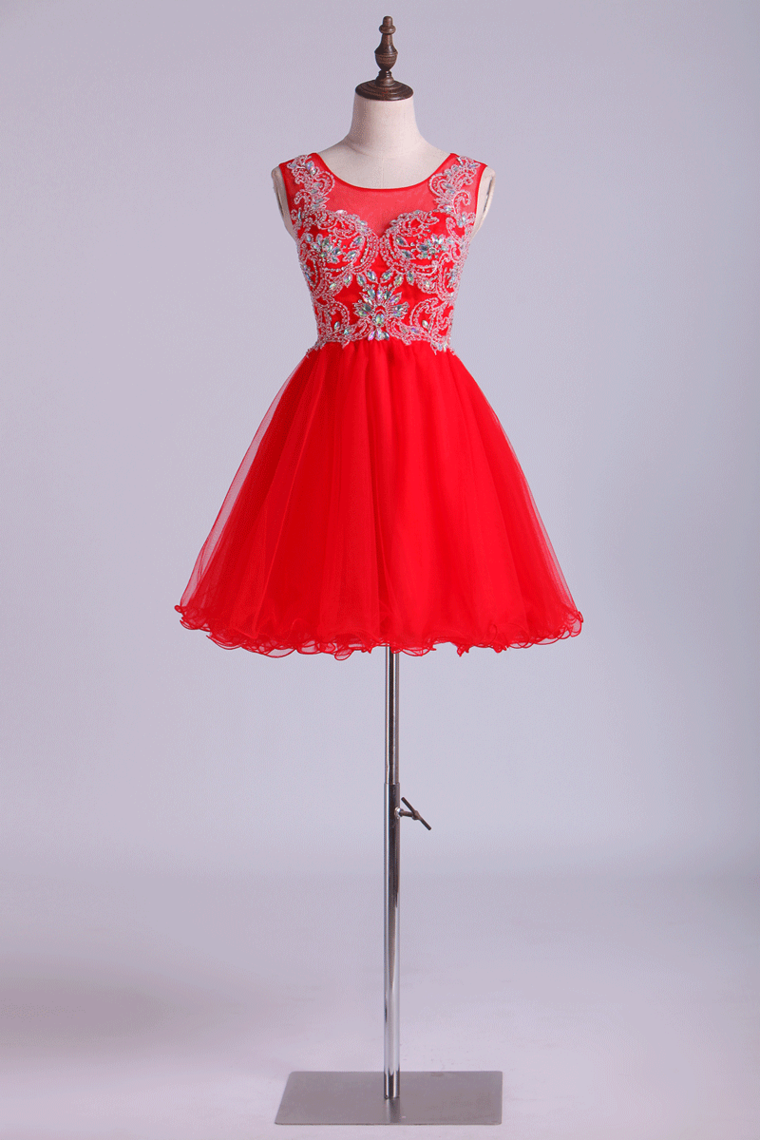 Scoop Beaded Bodice Homecoming Dresses A Line Short Tulle