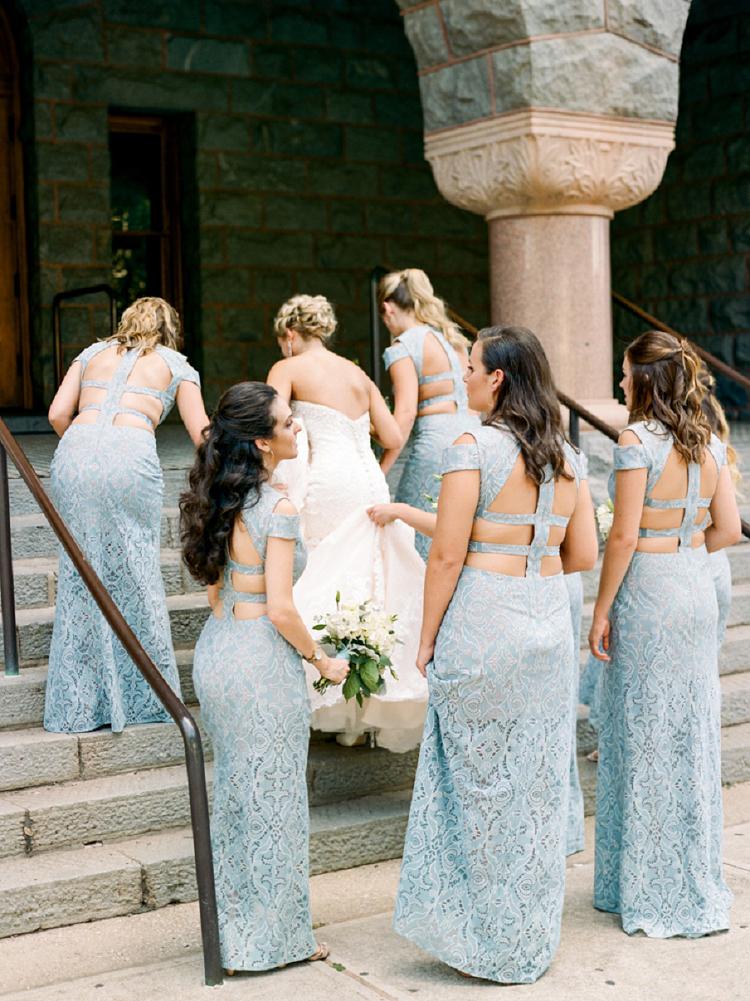 Mermaid Lace Baby Blue V Neck Bridesmaid Dresses for Wedding SRS20425