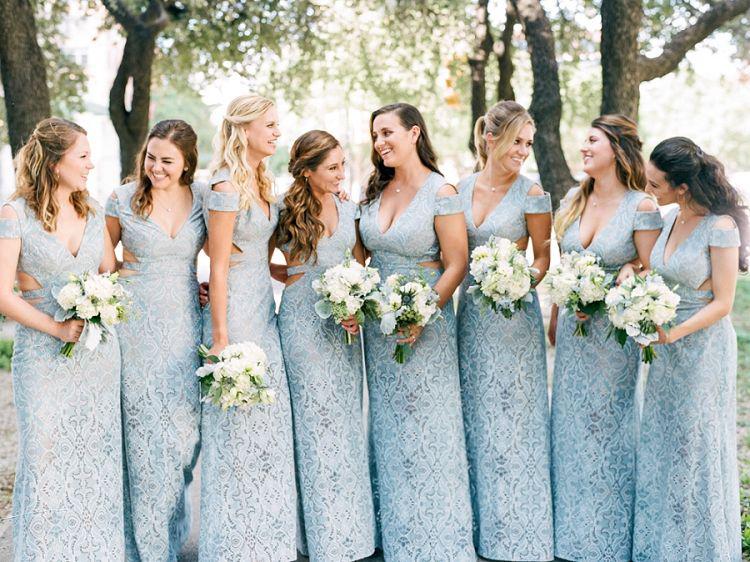 Mermaid Lace Baby Blue V Neck Bridesmaid Dresses for Wedding SRS20425