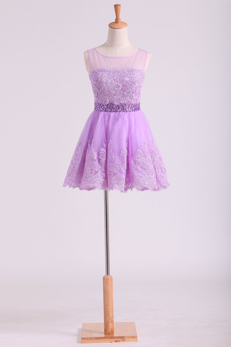 Scoop Tulle Homecoming Dresses A-Line With Applique Short/Mini