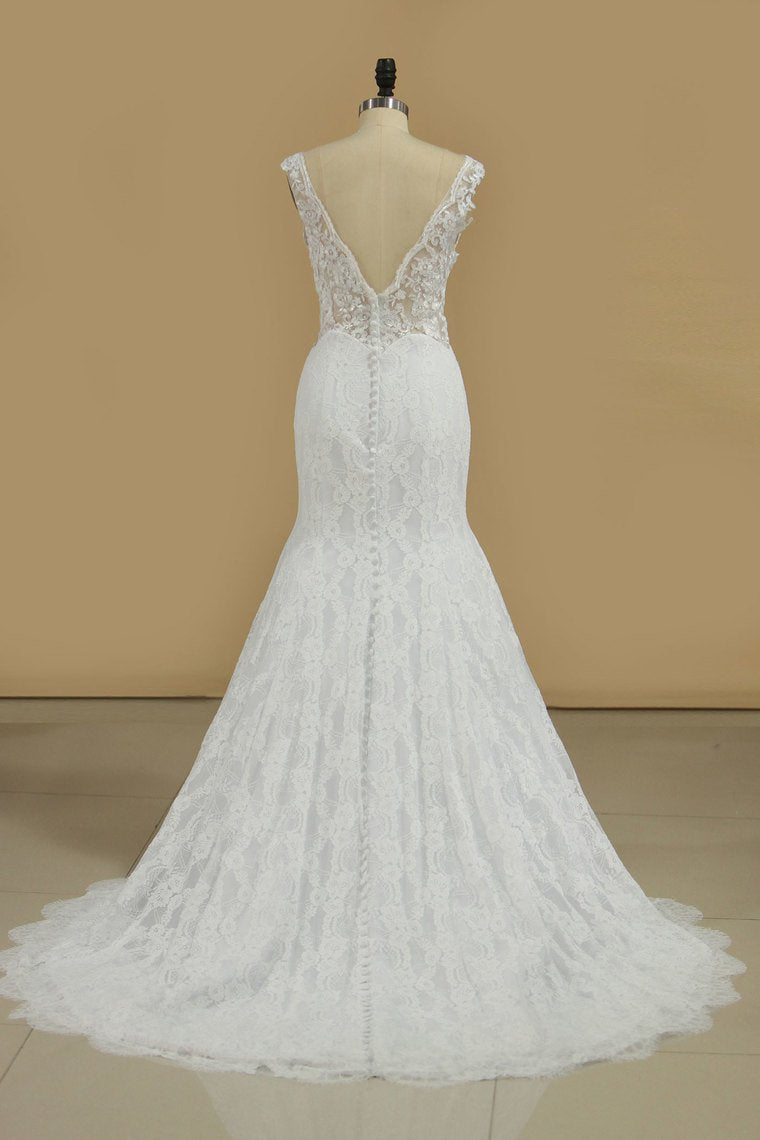 Wedding Dresses Mermaid Straps Lace With Applique Sweep Train